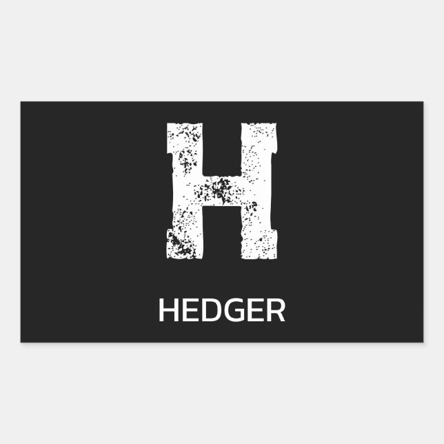 ADESIVO RETANGULAR MINIMALIST WHITE ONE LETTER MONOGRAM NAME BLACK (Frente)