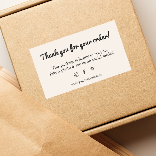 Adesivo Retangular Minimalista Ecru Branco Negro Obrigado Comprar (Criador carregado)