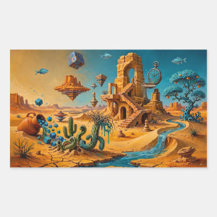 Adesivo Retangular Miragem do Deserto Ocre Laranja Azul Teal