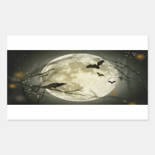 Adesivo Retangular Mistério dos feriados do Dia das Bruxas com lua d