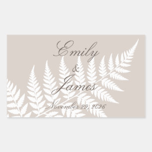 Adesivo Retangular Mocha Taupe Samambaia Branca Personalizada Elegant