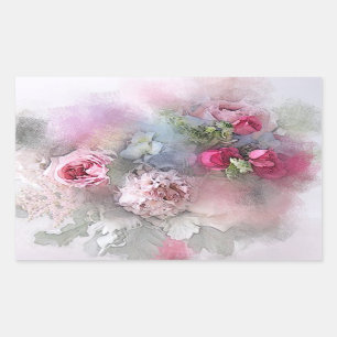 Adesivo Retangular Modelo de Arte em Aquarela em Branco de Rosas Verm