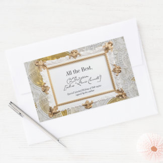 Adesivo Retangular Modelo de BookPlate de Assinatura de Autor Gold &