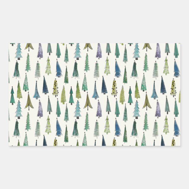 Adesivo Retangular Modern Christmas Trees Illustrated Pattern (Frente)
