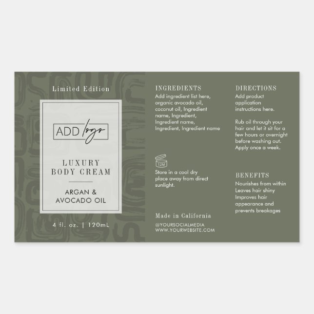 Adesivo Retangular Modern Sage Green Boho Logo 4OZ Cosmetic Bottle (Frente)