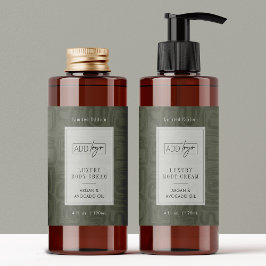 Adesivo Retangular Modern Sage Green Boho Logo 4OZ Cosmetic Bottle