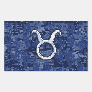 Adesivo Retangular Modern Taurus Zodiac - Símbolo Azul - Camuflagem 