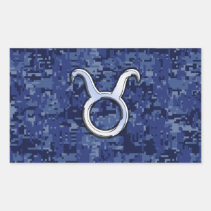Adesivo Retangular Modern Taurus Zodiac - Símbolo Azul - Camuflagem D