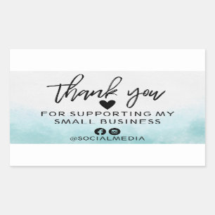 Adesivo Retangular Modern Teal Watercolor Business Obrigado