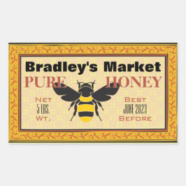 Adesivo Retangular Modern Yellow and Black Bumble Bee Honey Jar