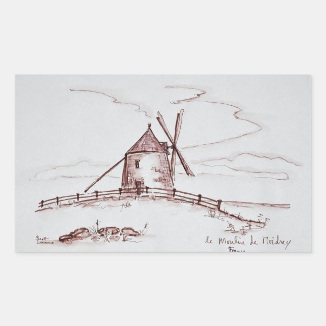 Adesivo Retangular Moinho de vento Le Moulin de Moidrey | Pontorson (Frente)
