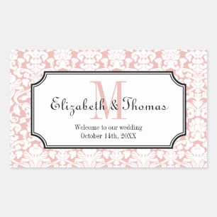 Adesivo Retangular Moldura rosa monograma, moldura de damasco da cida