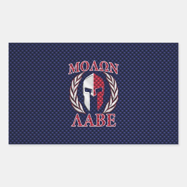 Adesivo Retangular Molon Labe Warrior Mask Blue Carbon Fibra Impressã (Frente)