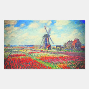 Adesivo Retangular Monet Tulips Windmill