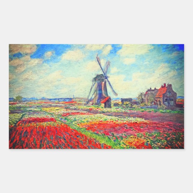 Adesivo Retangular Monet Tulips Windmill (Frente)