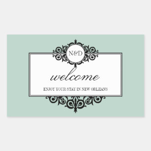 Adesivo Retangular Monograma azul de quadro francês fora do saco de p