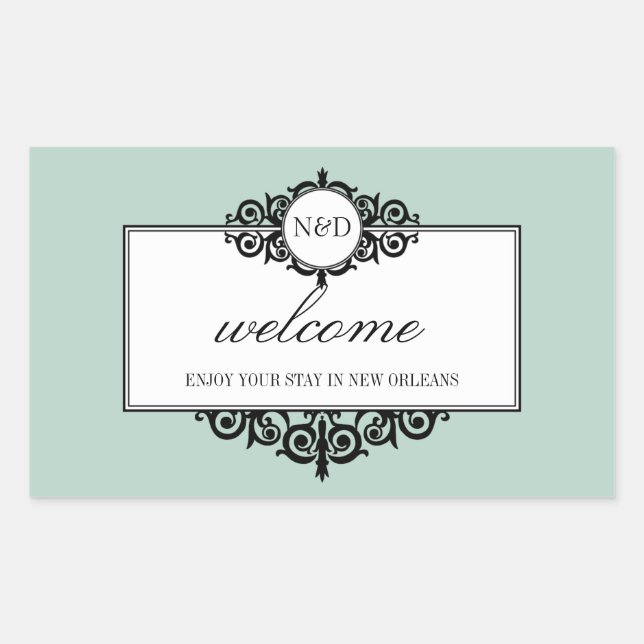 Adesivo Retangular Monograma azul de quadro francês fora do saco de p (Frente)