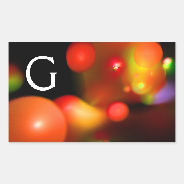 ADESIVO RETANGULAR MONOGRAMA DE BOLHAS FRACTAIS PRETAS AMARELAS DE LA (Frente)