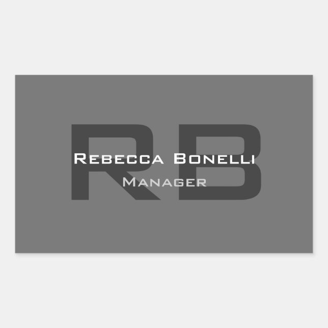 Adesivo Retangular Monograma de cinzas Mínimo Personalizado Moderno (Frente)