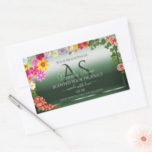 Adesivo Retangular Monograma dos Rótulos de Produto Floral Verde Escu