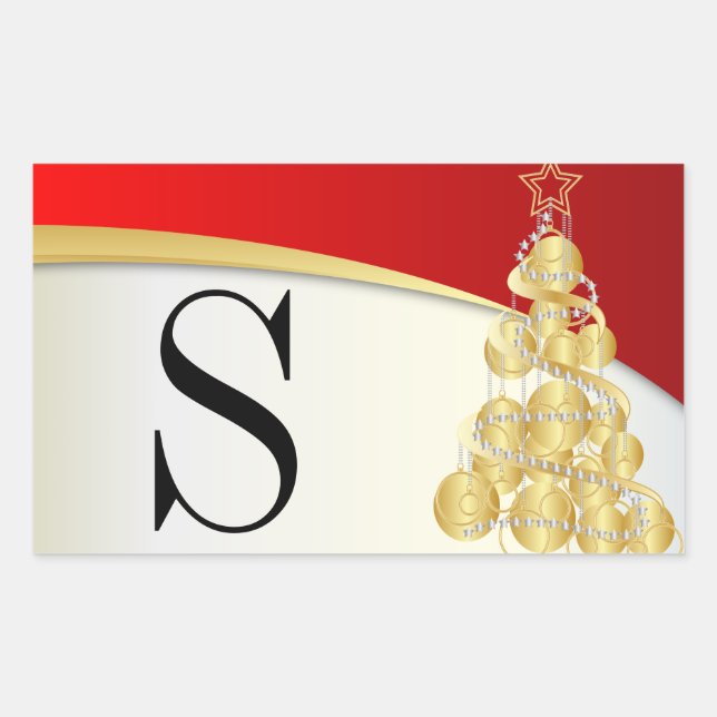 Adesivo Retangular Monograma Dourado e Feliz Natal (Frente)