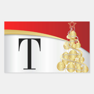 Adesivo Retangular Monograma Dourado e Feliz Natal