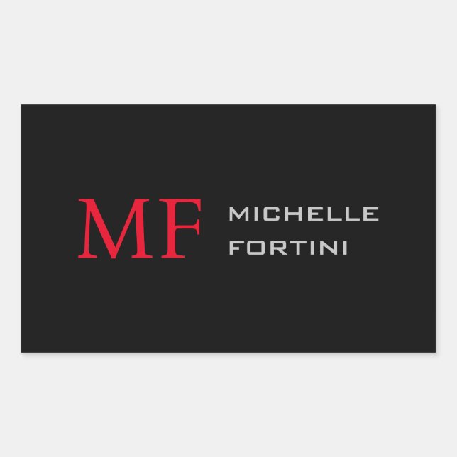 Adesivo Retangular Monograma Minimalista Moderno Inicial Preto Vermel (Frente)