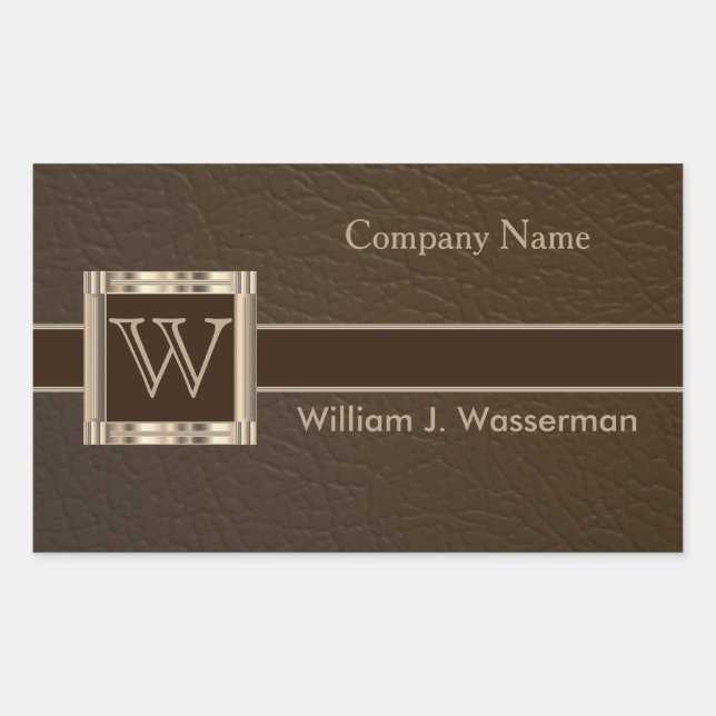 Adesivo Retangular Monograma Monograma de Couro de Chocolate (Frente)