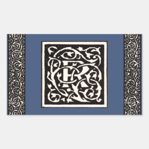 Adesivo Retangular Monograma Vintage R Art Nouveau