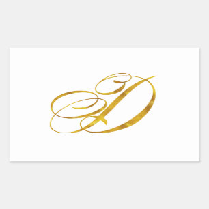 Adesivo Retangular Monogramas personalizados D Faux Gold Foil Monogra