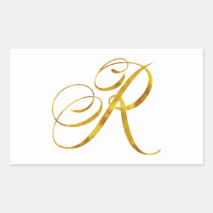 Adesivo Retangular Monogramas personalizados R Faux Gold Foil Monogra