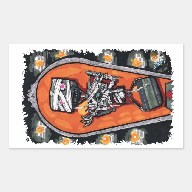 Adesivo Retangular Monstro de horror da múmia robótica (Frente)