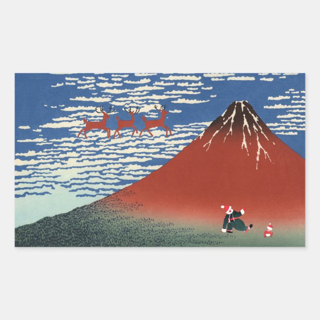 Adesivo Retangular Montanhas Fuji no Natal, Arte Japonesa (Frente)