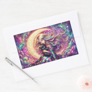 Adesivo Retangular Moon Crescente Dormindo Com Gato Negro