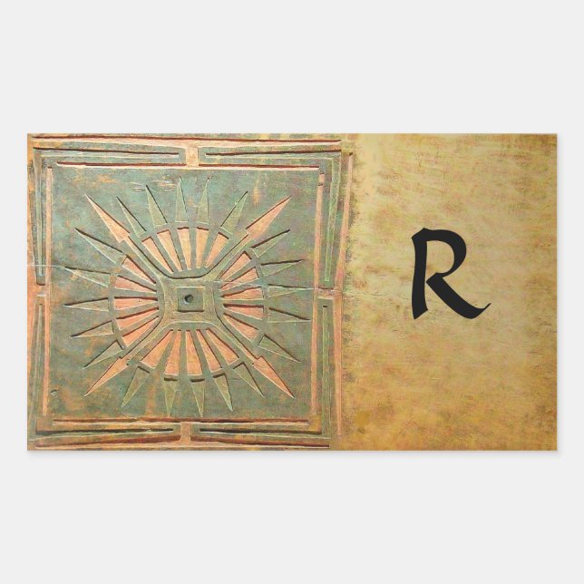 Adesivo Retangular MORNING STAR MONOGRAM , amarelo antigo, castanho,  (Frente)