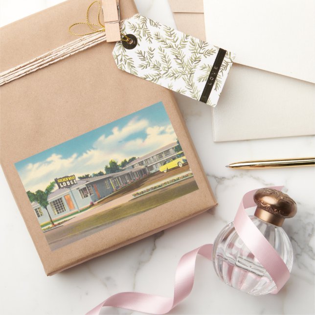 Adesivo Retangular Motel Vintage, Hotel West Lodge Ouro com Palms (Presentear)