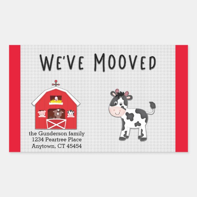 Adesivo Retangular Mudamos de Vaca em Barnyard Relocation. (Frente)