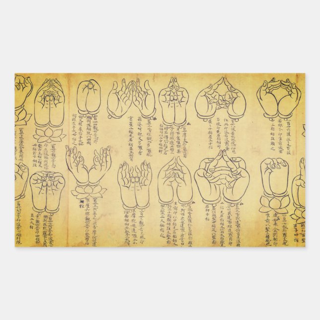 Adesivo Retangular Mudras (rolagem japonesa do século 12) (Frente)