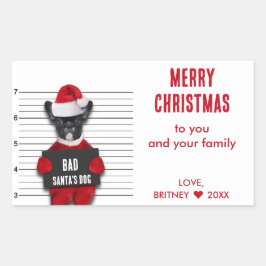 Adesivo Retangular Mugshot Bad Papai noel Dog Engraçado Natal