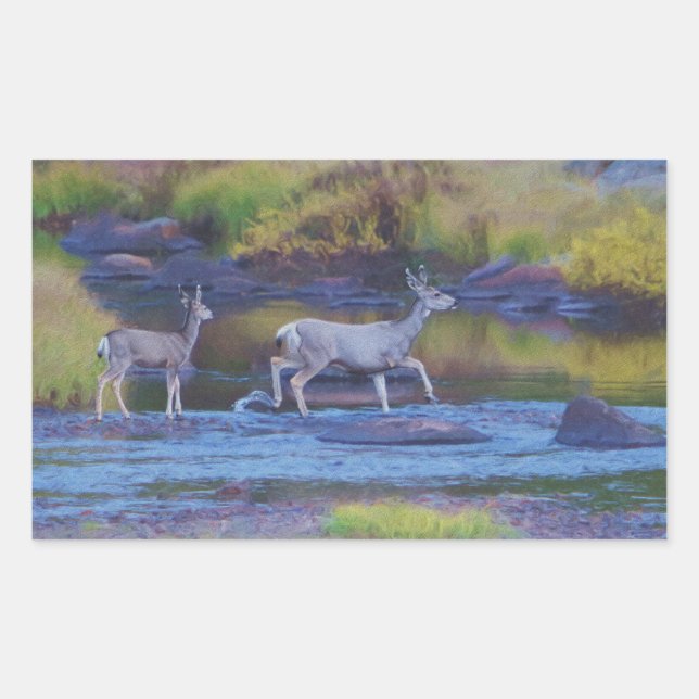 Adesivo Retangular Mule Deer Doe e Fawn (Frente)