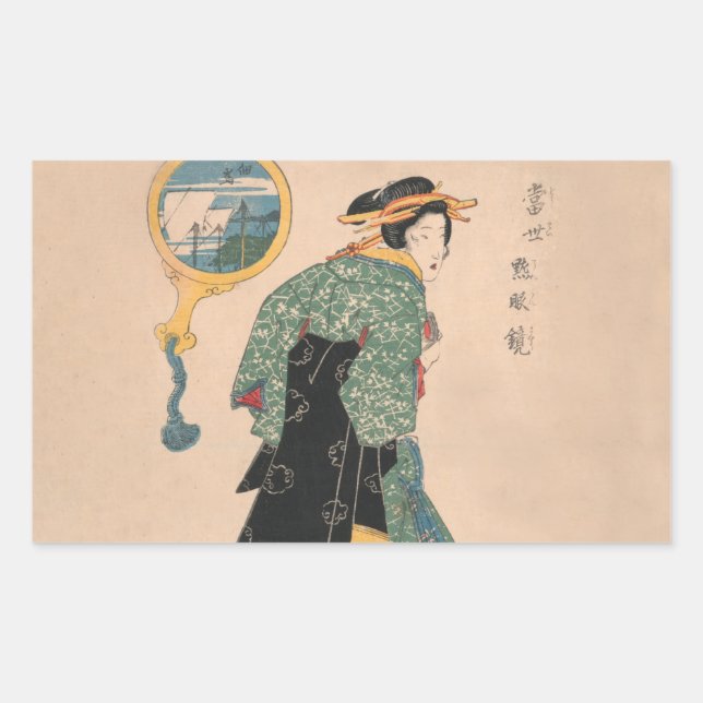 Adesivo Retangular Mulher Kimono japonesa: Ukiyo-e Woodblock Impressã (Frente)