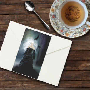 Adesivo Retangular Mulher Misteriosa Gótica Preta Elegante Corvos Név