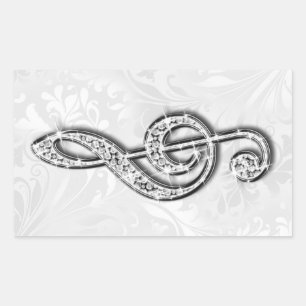 Adesivo Retangular Música Nota Floral Damask Diamante Impresso