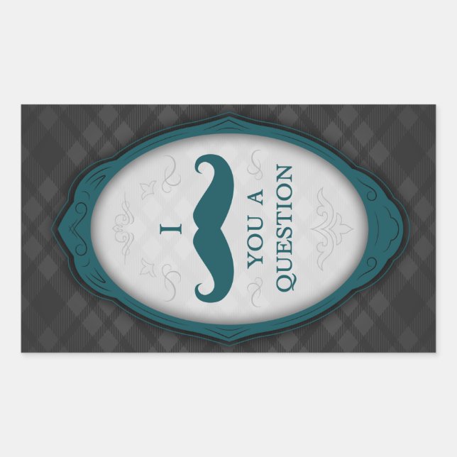 Adesivo Retangular Mustache Bash Pergunta sobre Convites de Quadros L (Frente)