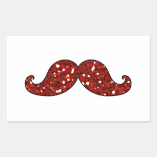 ADESIVO RETANGULAR MÚSTACHE VERMELHO FUNCIONADO IMPRESSO GLITTER