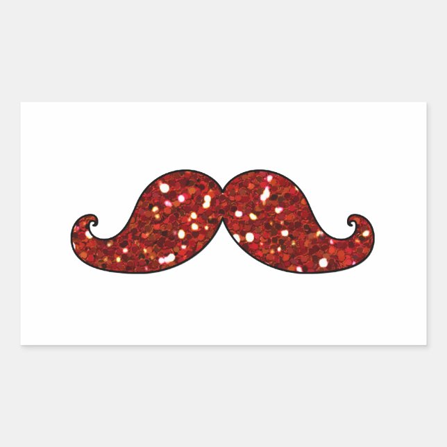 ADESIVO RETANGULAR MÚSTACHE VERMELHO FUNCIONADO IMPRESSO GLITTER (Frente)