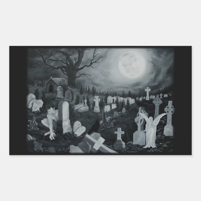 Adesivo Retangular Nachts auf dem Friedhof - Engel mit Teufel (Frente)