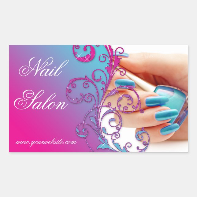 Adesivo Retangular Nail Salon Technician Floral Damask Pink Blue (Frente)