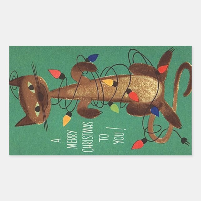 Adesivo Retangular Natais vintages Gatos Em Luzes (Frente)