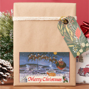 Adesivo Retangular Natais vintages Papai Noel Voando Sua Altura